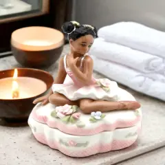 African American Ballerina in Pink Jewelry Box, Home D&eacute;cor, Gift for Her, Gift for Daughter, Gift for Ballerina Dancer, Vanity Decor