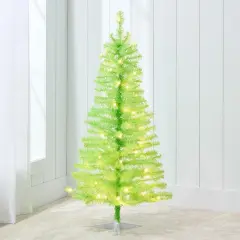4ft Pre Lit Christmas Tree Mini Artificial Tree with Twinkling LED Lights for Bedroom or Apartment Lime Green