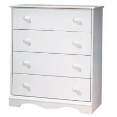 White 4 Drawer Bedroom Chest with Wooden Knobs for Baby Clothes Storage