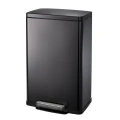 13-Gallon Stainless Steel Trash Can with Step-On Pedal and Soft-Close Lid for Bathroom Black