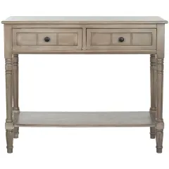35.8" Wide Distressed Cream Wood Entryway Side Console Table with Drawers and Shelf for Living Room