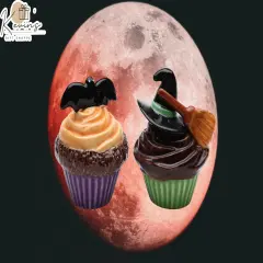 Ceramic Halloween Decor Bat & Witch Hat Cupcake Salt & Pepper, Home D&eacute;cor, Gift for Her, Mom, Kitchen D&eacute;cor, Fall D&eacute;cor, Halloween D&eacute;cor