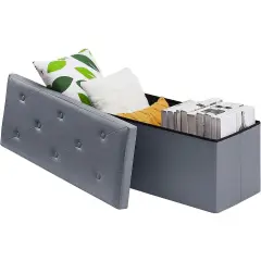 Light Grey Faux Leather Storage Ottoman Bench for Bedroom or Entry