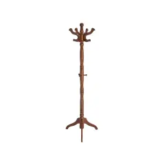 Walnut Eucalyptus Wood Coat Rack with 11 Hooks and Stable Tri-Leg Base