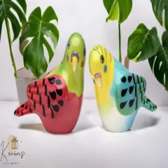 Ceramic Pink And Blue Parakeet Salt & Pepper Shakers, Home D&eacute;cor, Gift for Her, Gift for Mom, Kitchen D&eacute;cor, Birdwatcher Gift