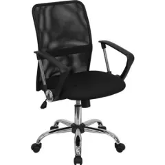 Black Mesh Mid-Back Office Chair with Chrome Base and Lumbar Support