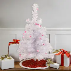 Northlight Pre-Lit Medium Rockport White Pine Artificial Christmas Tree - 2' - Pink Lights