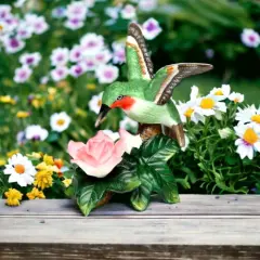 Ceramic Hummingbird With Pink Rose Flower Figurine, Home D&eacute;cor, Gift for Her, Gift for Mom, Kitchen D&eacute;cor, Birdwatcher Gift, Vintage Decor