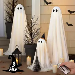 Set of 3 Light Up Spooky Ghosts Decoration with 8 Light Modes, Timer, Remote