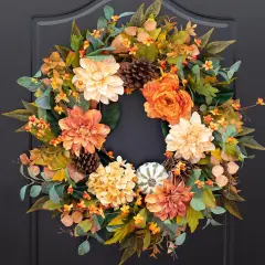 24 Inch Fall Autumn Wreath with Dahlia Flowers