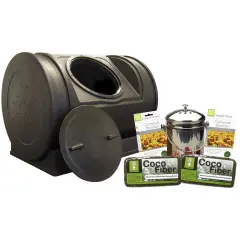 Grey 52 Gallon Compost Bin Starter Kit with Wheeled Tumbler, Lid and Accessories