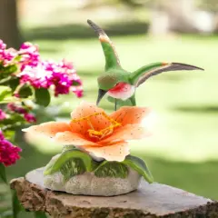 Ceramic Hummingbird with Lily Flower Figurine, Home D&eacute;cor, Gift for Her, Gift for Mom, Nature Lover Gift, Birdwatcher Gift
