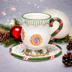 Ceramic Christmas Cup and Saucer Tree Ornament, Home D&eacute;cor, Gift for Her, Gift for Mom, Kitchen D&eacute;cor, Christmas D&eacute;cor