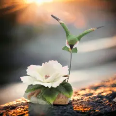 Ceramic Hummingbird with Camellia Flower Figurine, Home D&eacute;cor, Gift for Her, Gift for Mom, Kitchen D&eacute;cor, Birdwatcher Gift