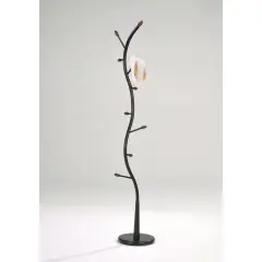 Black Metal Hall Tree Coat Rack with Walnut Frame Accent and Space-Saving Design