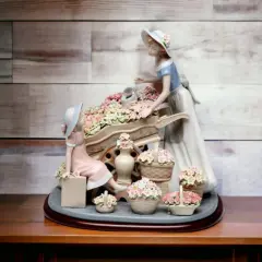 Fine Porcelain Mother with Daughter at Flower Market Figurine, Home D&eacute;cor, Gift for Her, Gift for Mom, Nature Lover Gift