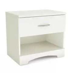 Modern Bedroom MDF Laminate Nightstand with Drawer and Open Storage Metal Handle White