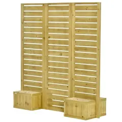 Brown Fir Wood 3-Panel Privacy Screen with 4 Built-in Planters