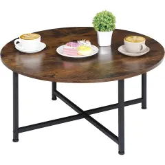 Modern 31.5" Round MDF Wood Coffee Table with Adjustable Feet and Metal Frame for Living Room