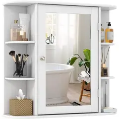White Engineered Wood Wall Mount Bathroom Medicine Cabinet with 10 Shelves
