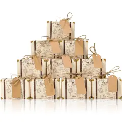 VGOODALL 50PCS Mini Suitcase Party Favor Box, 3"x2"x1.2" Little Luggage Candy Box with Tags for Travel Themed Party, Bridal Shower, Wedding Decorations