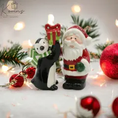 Ceramic Christmas Decor Santa Claus and Penguin Salt and Pepper Shakers, Home D&eacute;cor, Gift for Her, Gift for Mom, Kitchen D&eacute;cor