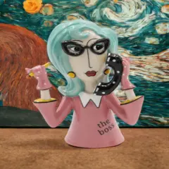 Ceramic Boss Lady Vase or Pen Holder, Home D&eacute;cor, Gift for Her, Mom, Friend, or Coworker, Vanity D&eacute;cor, Office Decor