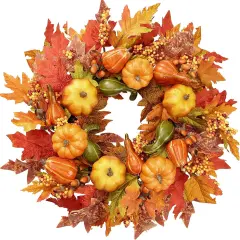 Fall Wreath 23&rsquo;&rsquo; Artificial Autumn Front Door Wreath with Large Pumpkins