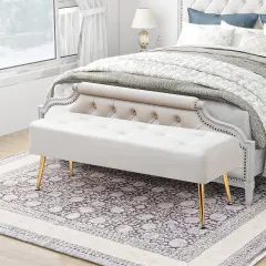 Modern Ottoman Bench for Bedroom with Gold Legs