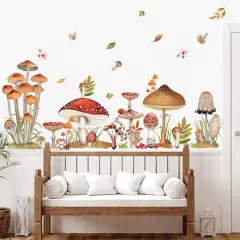 Woodland Mushroom Wall Decals Spring Forest Grass Easter Wall Stickers