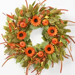 22" Fall Autumn Pumpkin Wreath with Sunflower