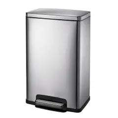 Grey Stainless Steel 13-Gallon Trash Can with Step-On Pedal and Soft-Close Lid
