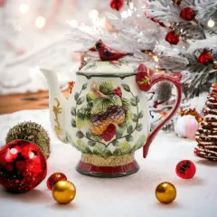 Ceramic Christmas Cardinal Bird Teapot, Gift for Her, Gift for Mom, Birdwatcher, Tea Party D&eacute;cor, Caf&eacute; D&eacute;cor, Christmas D&eacute;cor