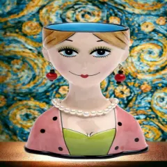 Ceramic Elegant Lady Vase or Makeup Brush Holder, Home D&eacute;cor, Gift for Her, Mom, Friend, or Coworker, Vanity D&eacute;cor