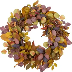24" Fall Wreath for Front Door, Handmade with Artificial Eucalyptus Leaves, Magnolia Leaves, Maple Leaves, Berries, Natural Pine Cones, Fall Decor for Home Farmhouse Door Wall Window