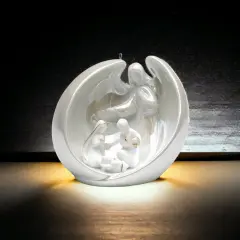 Ceramic Christmas Decor Guardian Angel With Holy Family Ornament, Home D&eacute;cor, Religious D&eacute;cor, Religious Gift, Church D&eacute;cor, Baptism Gift