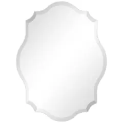 White Beveled Frameless Accent Mirror with Scalloped Corners and Curved Edges