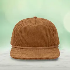 1 Count Unstructured Rope Cap Five Panel Low Profile with Recycled Flat Bill Camel Corduroy