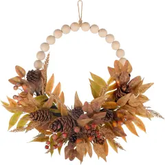 24" Beaded Fall Wreath for Front Door with Wooden Beads