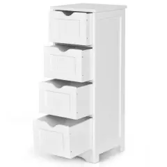 White Modern Farmhouse 4 Drawer Bathroom Floor Cabinet Freestanding Waterproof Linen Storage Organizer