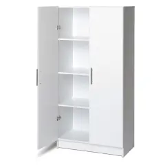 White Deep Storage Cabinet with Adjustable Shelves Durable Melamine Doors for Garage Utility