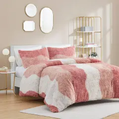 Blush Pink White Faux Fur Comforter Set Full Queen Reversible