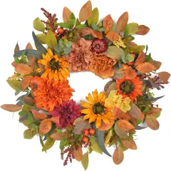 24-26 Inch Fall Wreath with Orange Artificial Pumpkin