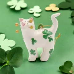 Ceramic Shamrock Cat Ornament, Home D&eacute;cor, Gift for Her, Gift for Mom, Kitchen D&eacute;cor, Irish Saint Patrick&rsquo;s Day D&eacute;cor