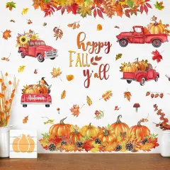 Happy Fall Yall Wall Decals Trucks Autumn Pumpkin Maple Wall Stickers