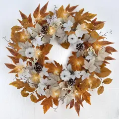 Autumn Fall Wreath with Lights - Multicolored