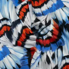 1 Yard Red, Blue & White Butterfly Wings Silk Charmeuse Print , 53 Inches Width