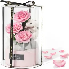 3 Real Roses with Stems and Bear