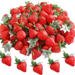 100 Pieces Fake Strawberries Fake Fruit Artificial Strawberry Kitchen D&eacute;cor