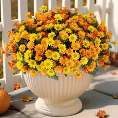 6 Bundles Faux Fall Silk Daisy Flowers - Yellow Orange